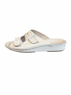 La Plume Jen White Leather Slip On Sandals Made in Italy Size 40 #2203